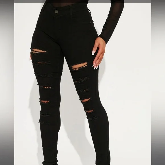 NWT Fashion Nova Lola Destructured Jeans black size 14 - Picture 10 of 10